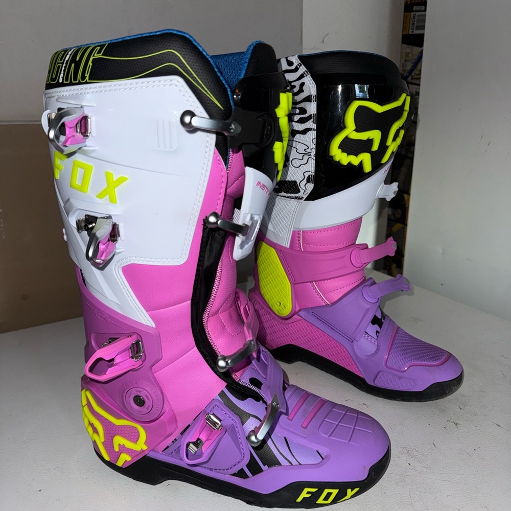 Fox Men's Motocross Boots in Pink, Purple, Neon Yellow, White - Picture 8 of 15